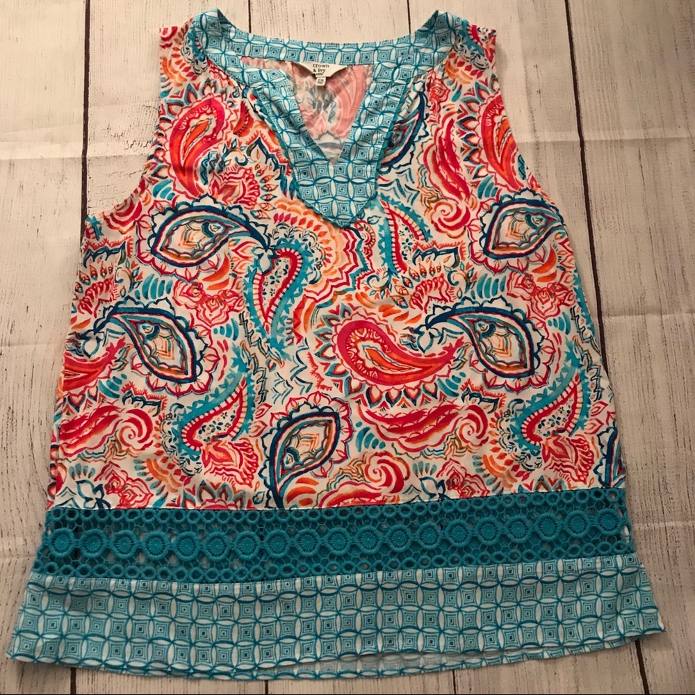 Crown & Ivy Teal and Orange Tank Top